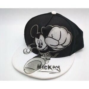 Disney Mickey Mouse Hat Cap Adult Black White Snap‎ Back Monochrome Fist Bump